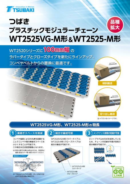 플라스틱모듈러체인 WT2525VG-M형&WT2525-M형 컨베이어 벨트 교체용